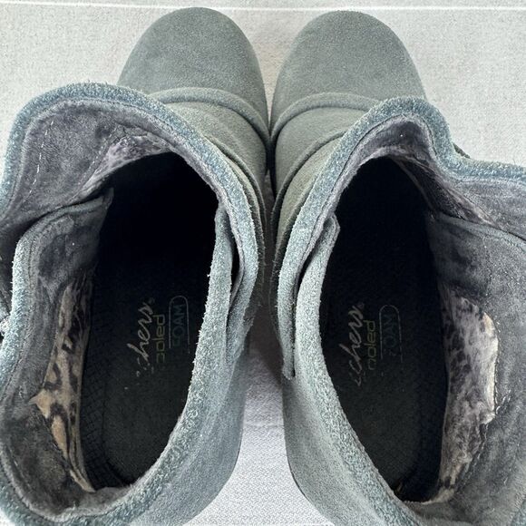Skechers Parallel Triple Threat Suede Wedge Booties Ankle Boot Charcoal Gray 7 - Picture 6 of 15